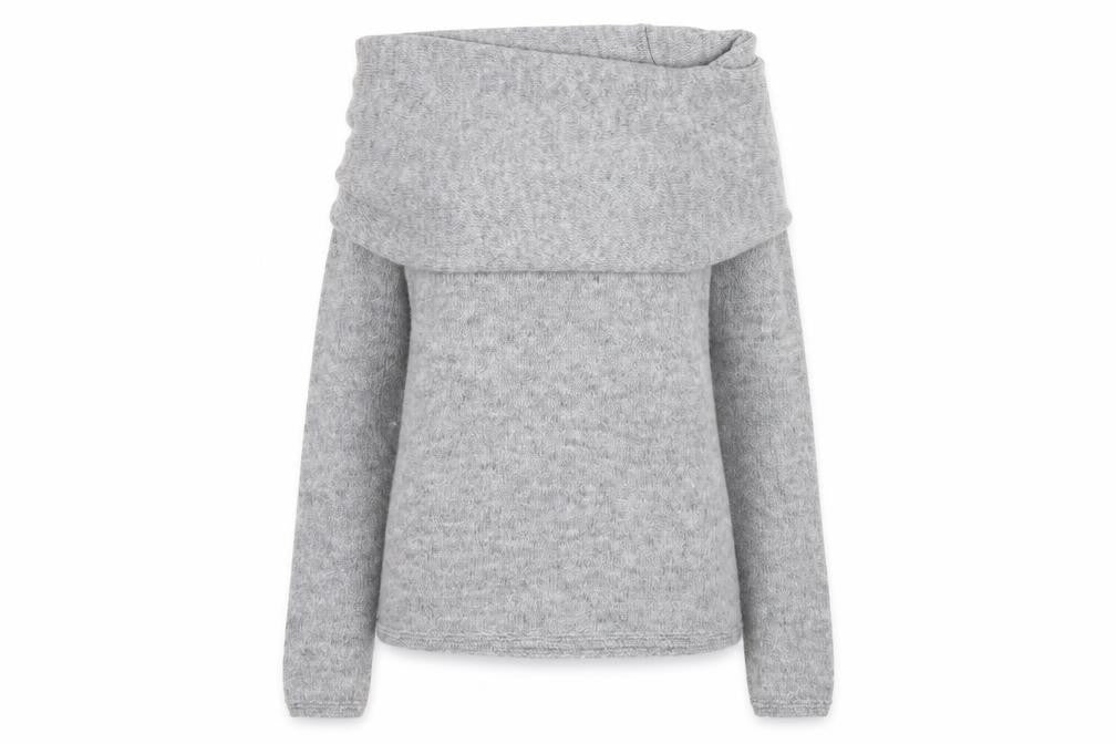 Front view of River Island Women Grey Off Shoulder Relaxed Jumper XS