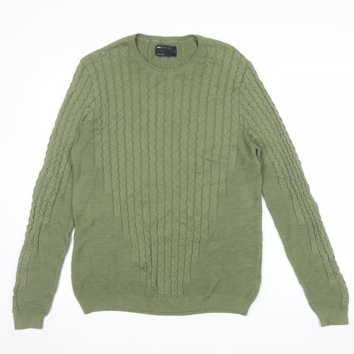 ASOS DESIGN Men's Green Cable-Knit Crew Neck Jumper Size L