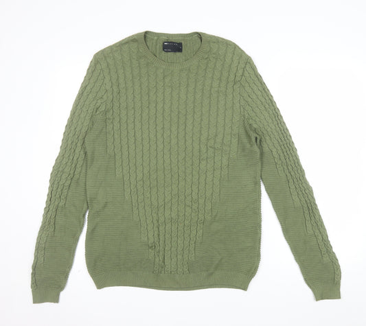 ASOS DESIGN Men's Green Cable-Knit Crew Neck Jumper Size L