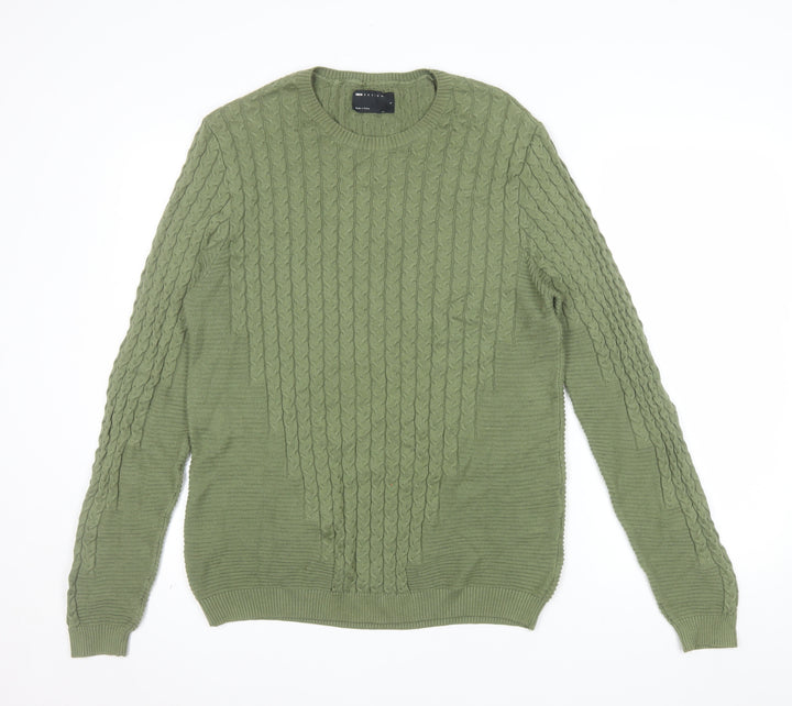 ASOS DESIGN Men's Green Cable-Knit Crew Neck Jumper Size L