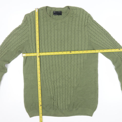 ASOS DESIGN Men's Green Cable-Knit Crew Neck Jumper Size L