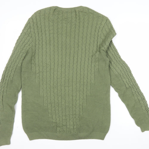 ASOS DESIGN Men's Green Cable-Knit Crew Neck Jumper Size L