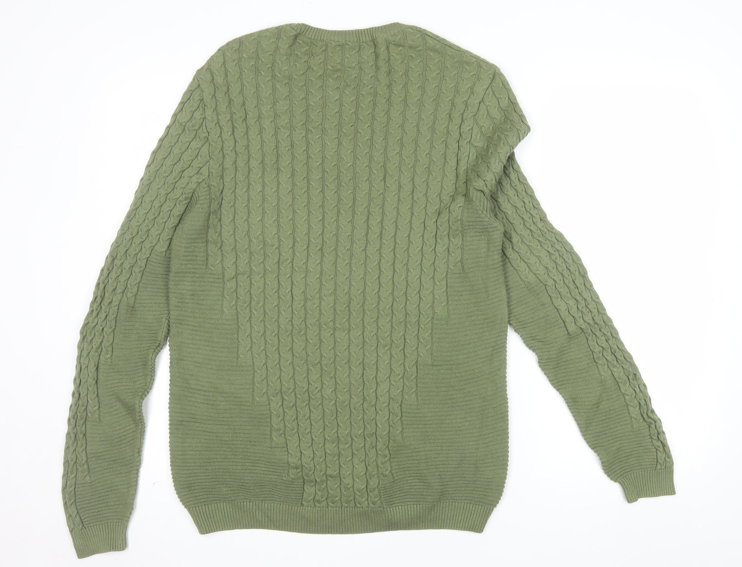 ASOS DESIGN Men's Green Cable-Knit Crew Neck Jumper Size L