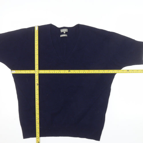 Jaeger Women Navy Wool Cashmere V-Neck Short Sleeve Jumper Size S
