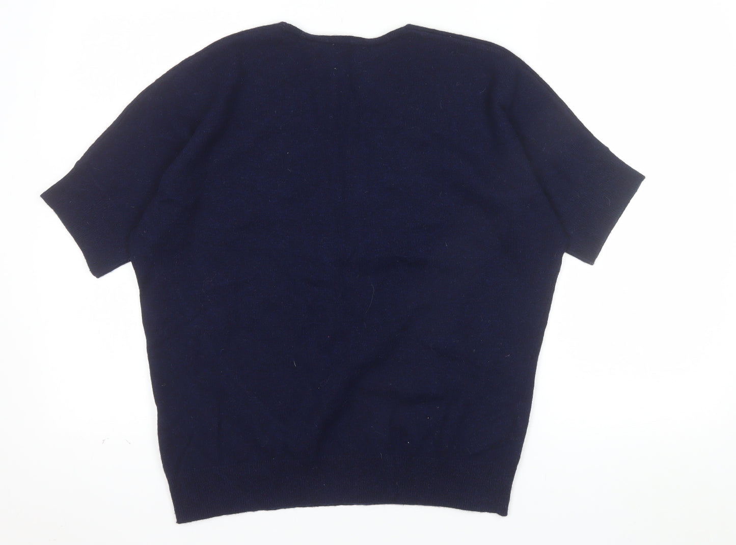 Jaeger Women Navy Wool Cashmere V-Neck Short Sleeve Jumper Size S