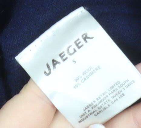 Jaeger Women Navy Wool Cashmere V-Neck Short Sleeve Jumper Size S