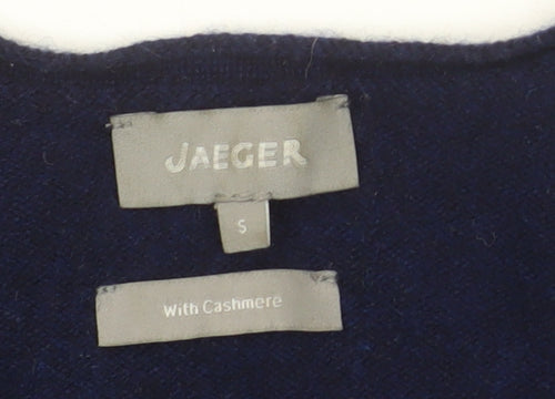 Jaeger Women Navy Wool Cashmere V-Neck Short Sleeve Jumper Size S