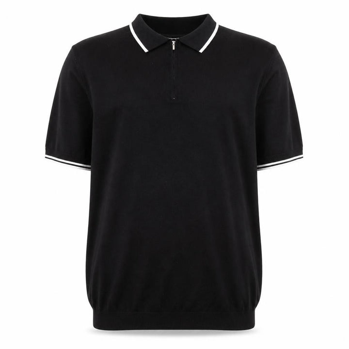 Topman Mens Black XL Knit Zip Collar Polo Shirt Short Sleeve