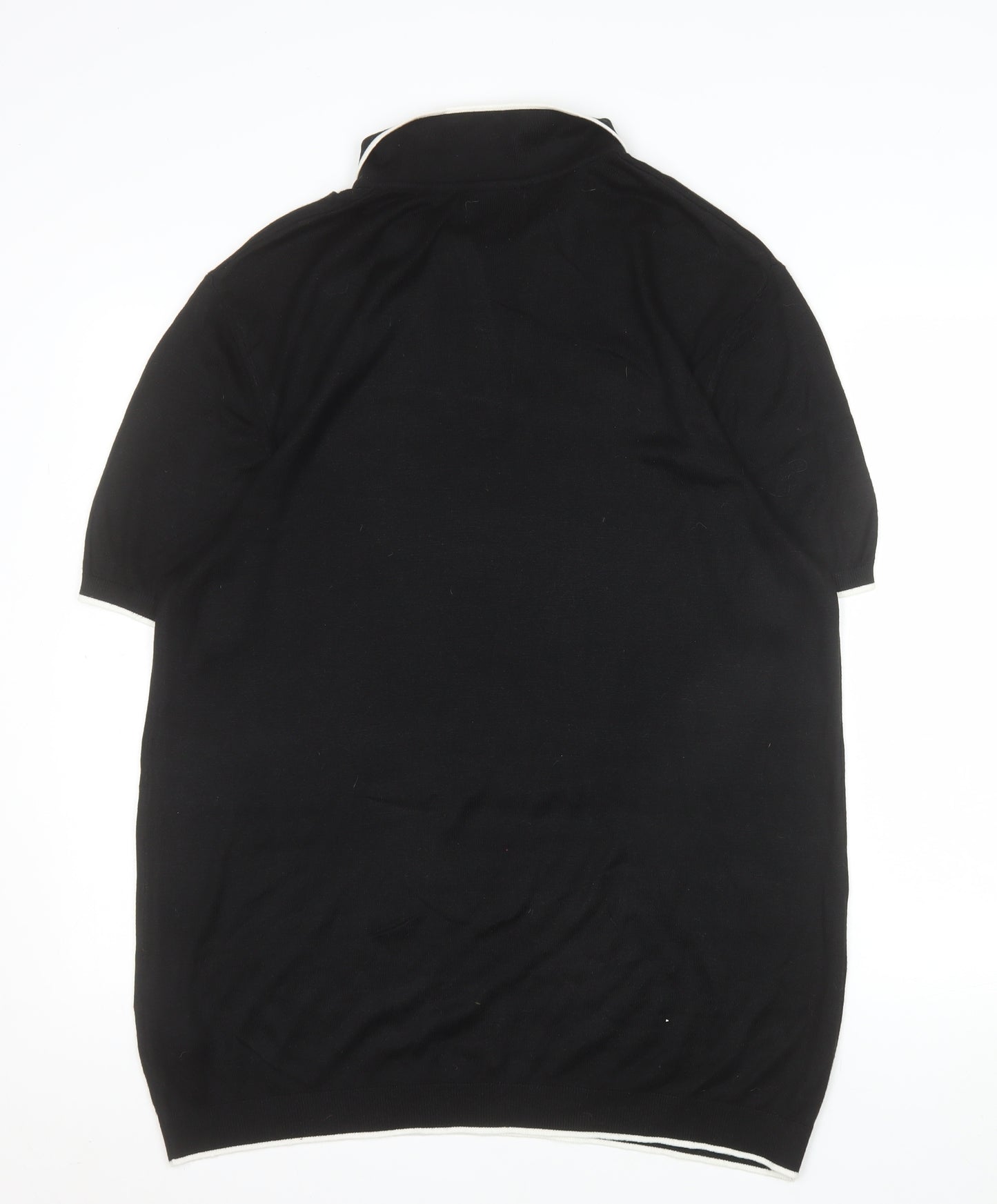 Topman Mens Black XL Knit Zip Collar Polo Shirt Short Sleeve