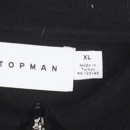 Topman Mens Black XL Knit Zip Collar Polo Shirt Short Sleeve