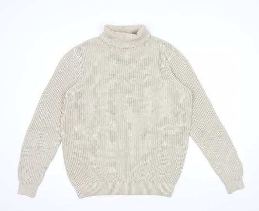 Folk Men's Beige Roll Neck Pullover Jumper Size M Cotton Knit