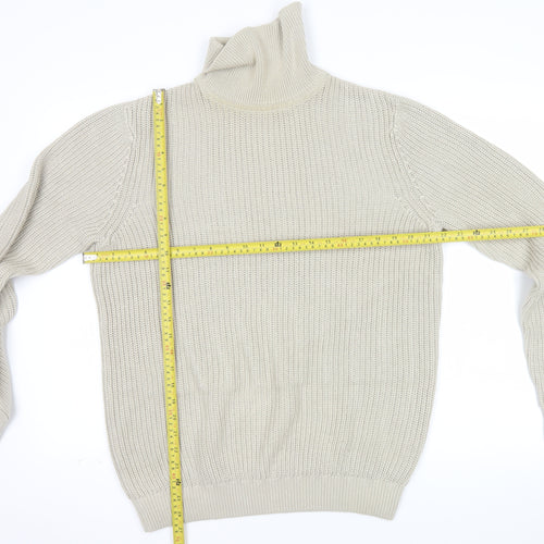 Folk Men's Beige Roll Neck Pullover Jumper Size M Cotton Knit