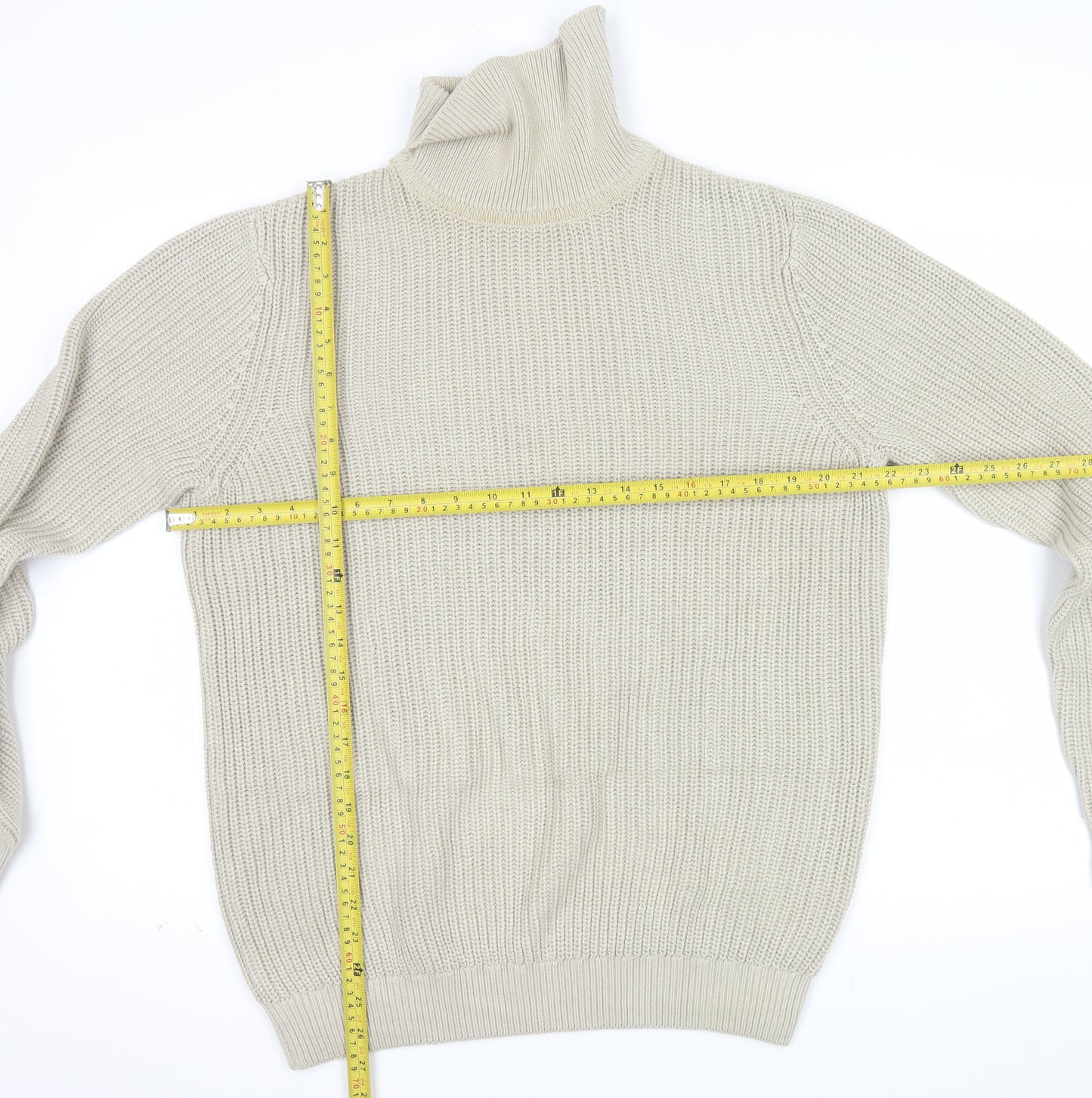 Folk Men's Beige Roll Neck Pullover Jumper Size M Cotton Knit