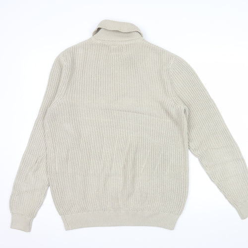 Folk Men's Beige Roll Neck Pullover Jumper Size M Cotton Knit