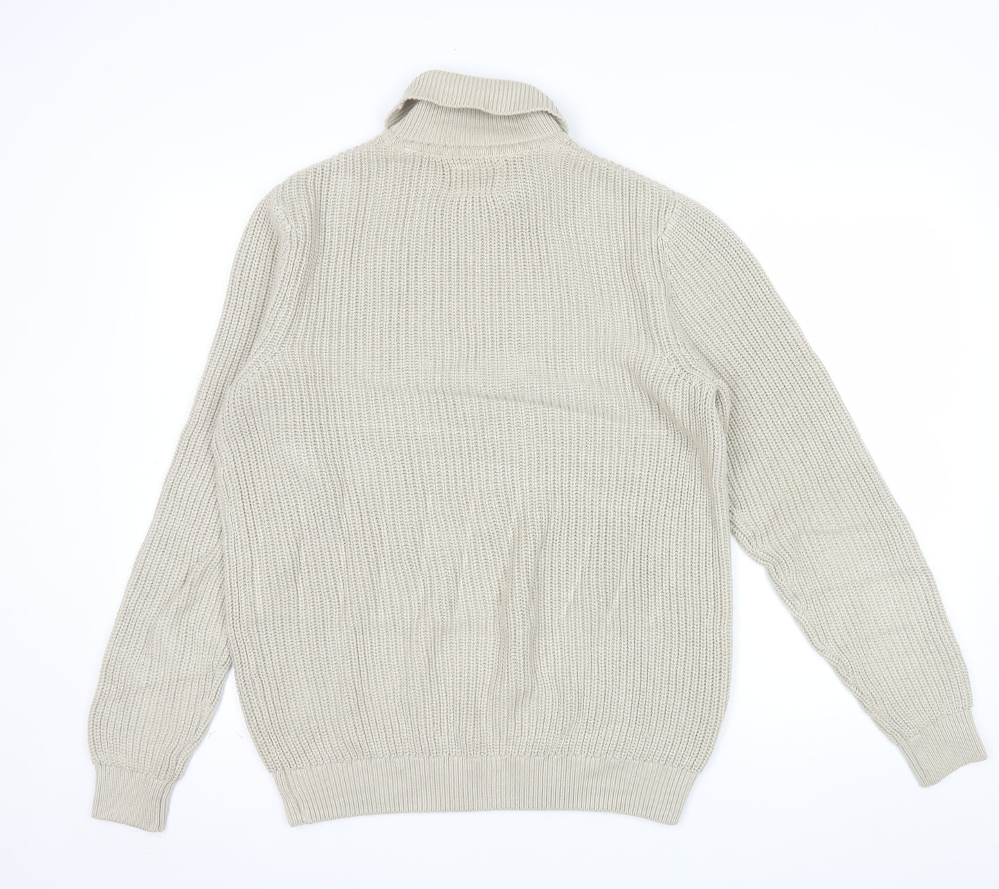 Folk Men's Beige Roll Neck Pullover Jumper Size M Cotton Knit
