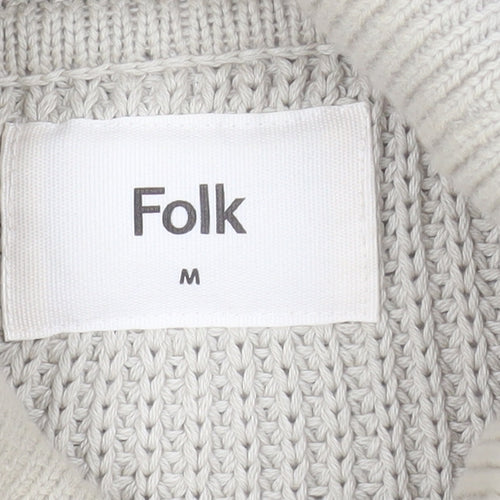 Folk Men's Beige Roll Neck Pullover Jumper Size M Cotton Knit