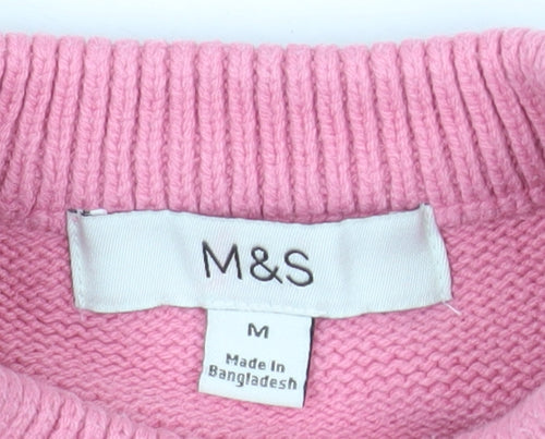 Marks and Spencer Women Pink Knit Crew Neck Long Sleeve Jumper M