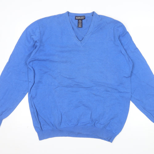 Lands' End Men's Blue V-Neck Cotton Jumper Size M Regular