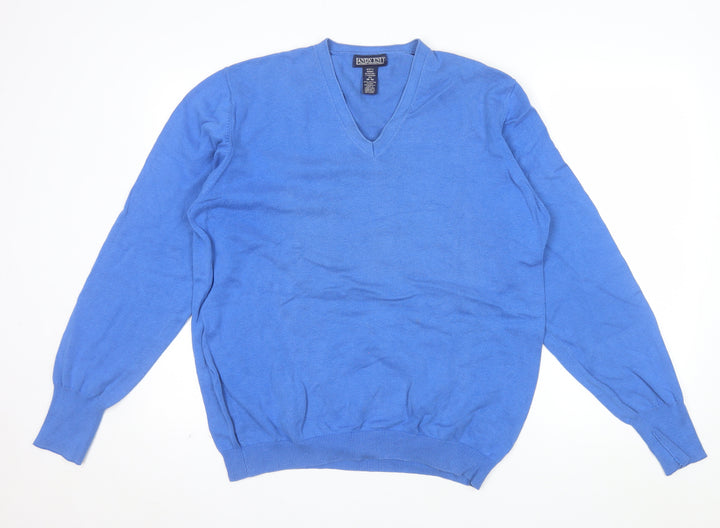 Lands' End Men's Blue V-Neck Cotton Jumper Size M Regular