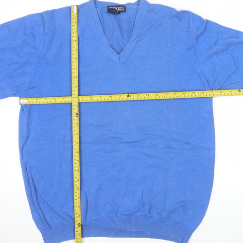 Lands' End Men's Blue V-Neck Cotton Jumper Size M Regular