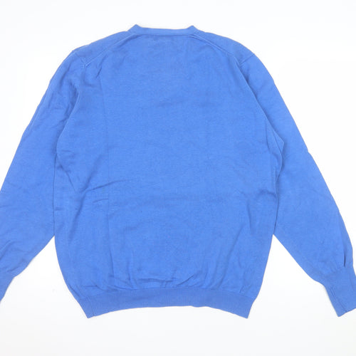 Lands' End Men's Blue V-Neck Cotton Jumper Size M Regular