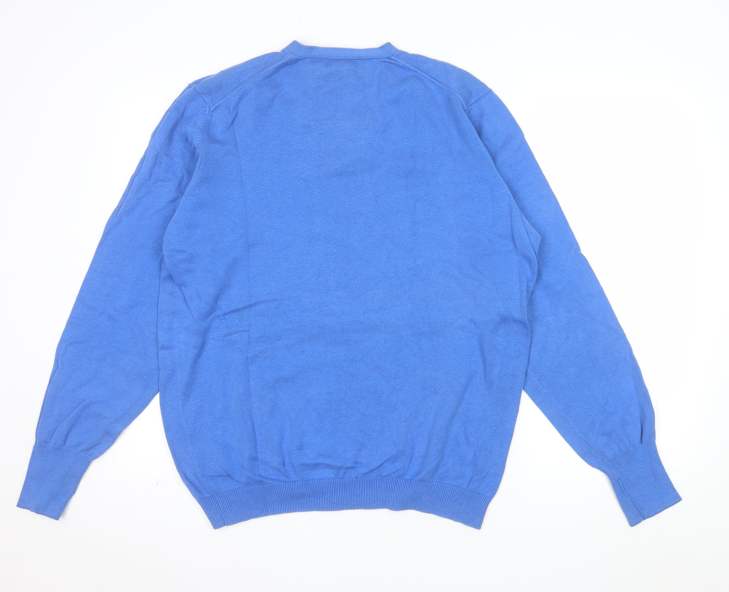 Lands' End Men's Blue V-Neck Cotton Jumper Size M Regular