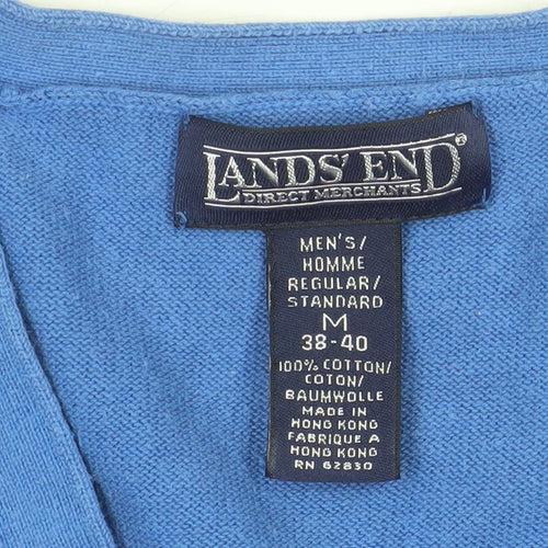 Lands' End Men's Blue V-Neck Cotton Jumper Size M Regular