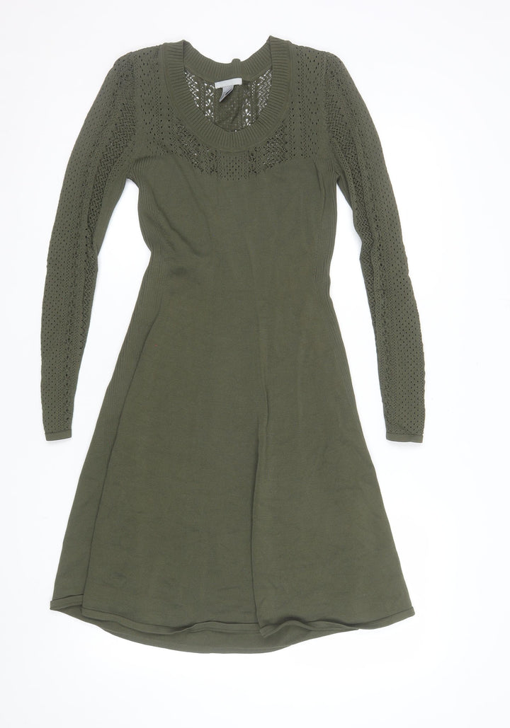 H&M Women’s Green Knit A-Line Long Sleeve Dress Size S