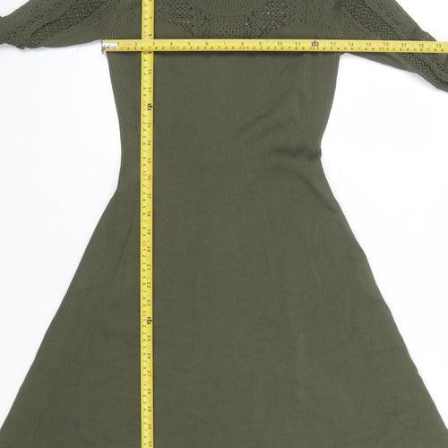 H&M Women’s Green Knit A-Line Long Sleeve Dress Size S