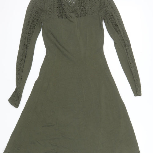 H&M Women’s Green Knit A-Line Long Sleeve Dress Size S