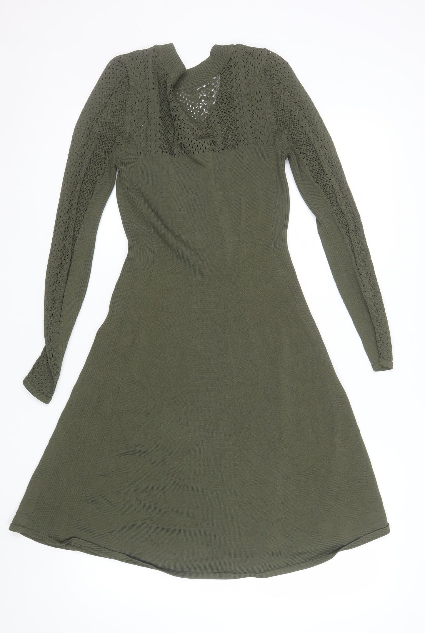 H&M Women’s Green Knit A-Line Long Sleeve Dress Size S