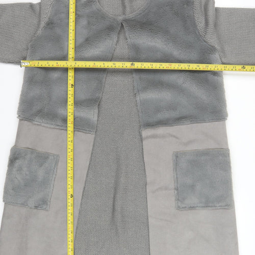 Roman Women Grey Size 14 Faux Fur Trim Knit Longline Cardigan