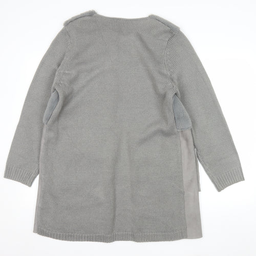 Roman Women Grey Size 14 Faux Fur Trim Knit Longline Cardigan