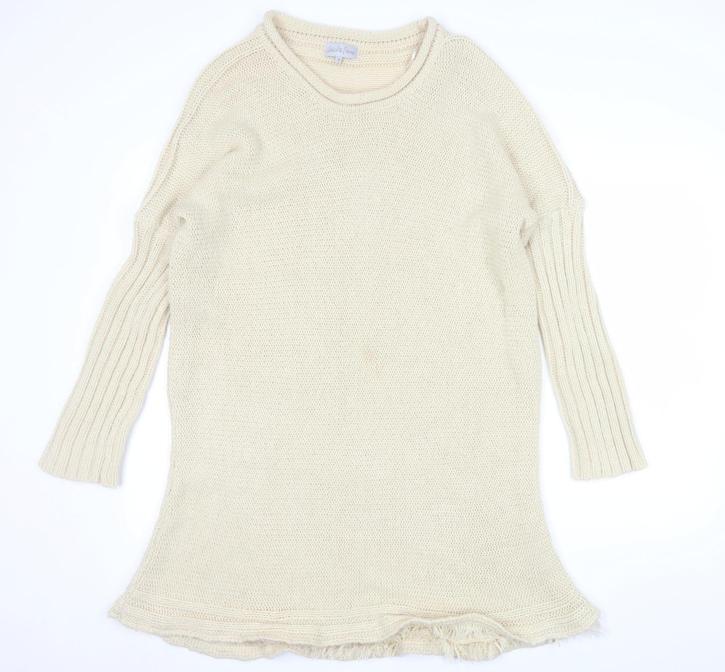 Stitch & Pieces Women’s Beige Cotton Chunky Knit Tunic Jumper Size 14