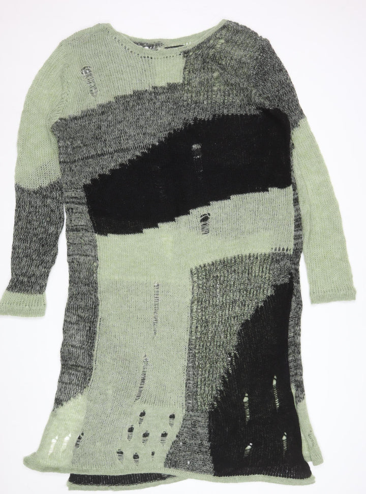 Cider Women's Green Black Distressed Knit Jumper Dress 2XL