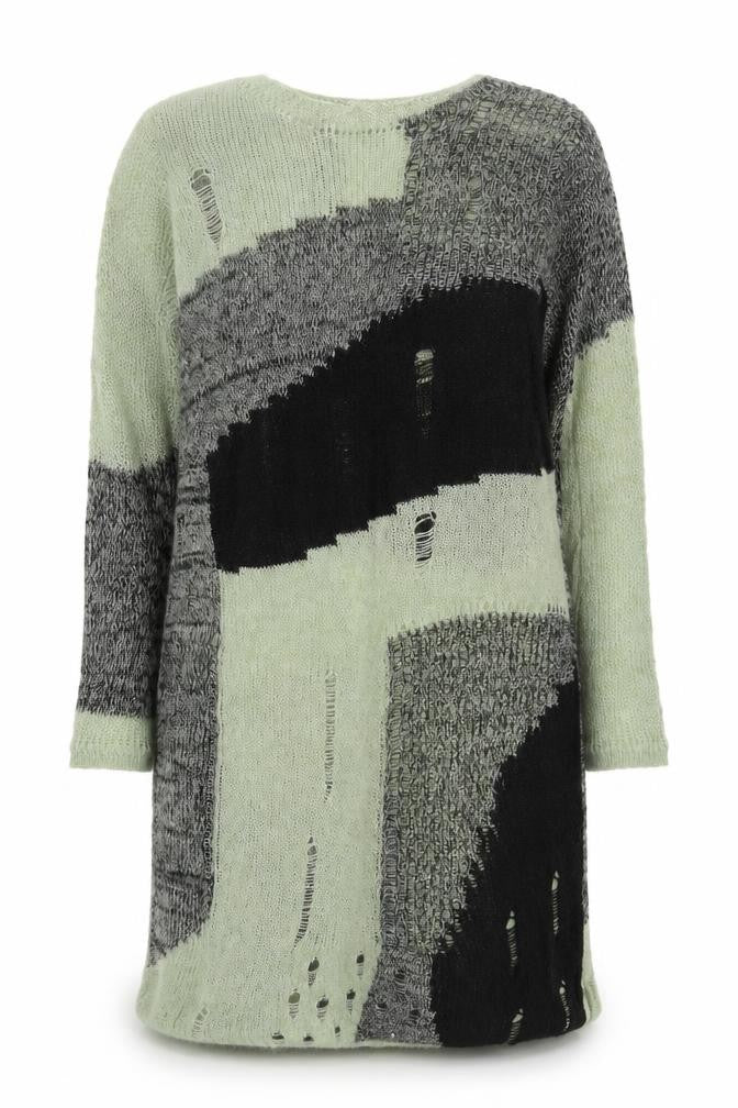 Cider Women's Green Black Distressed Knit Jumper Dress 2XL