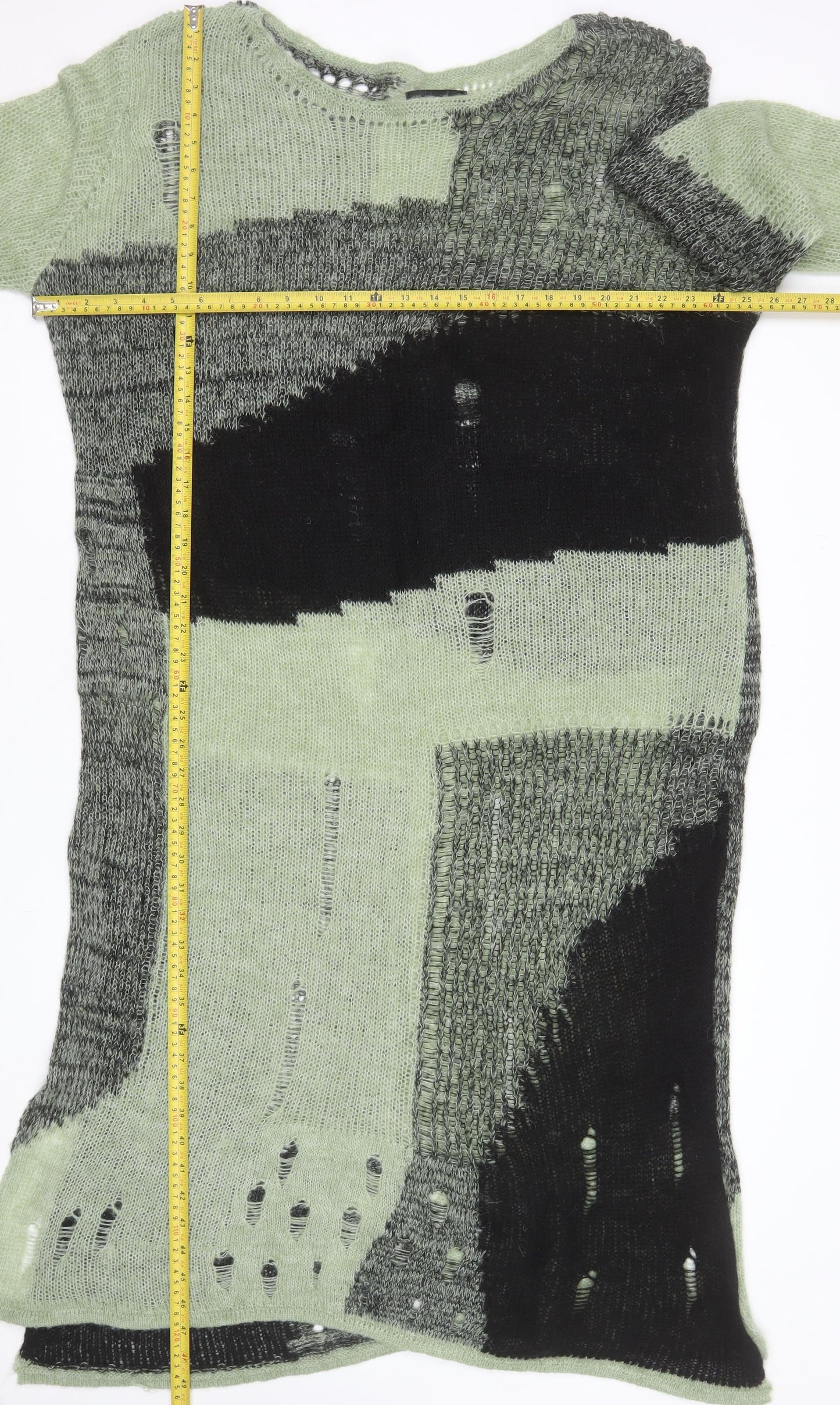 Cider Women's Green Black Distressed Knit Jumper Dress 2XL