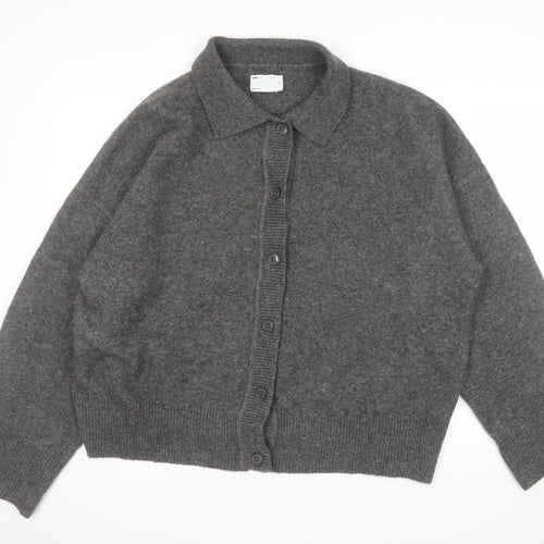 ASOS DESIGN Women's Grey Collared Button-Up Knit Cardigan M 12-14