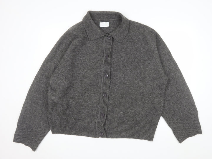 ASOS DESIGN Women's Grey Collared Button-Up Knit Cardigan M 12-14