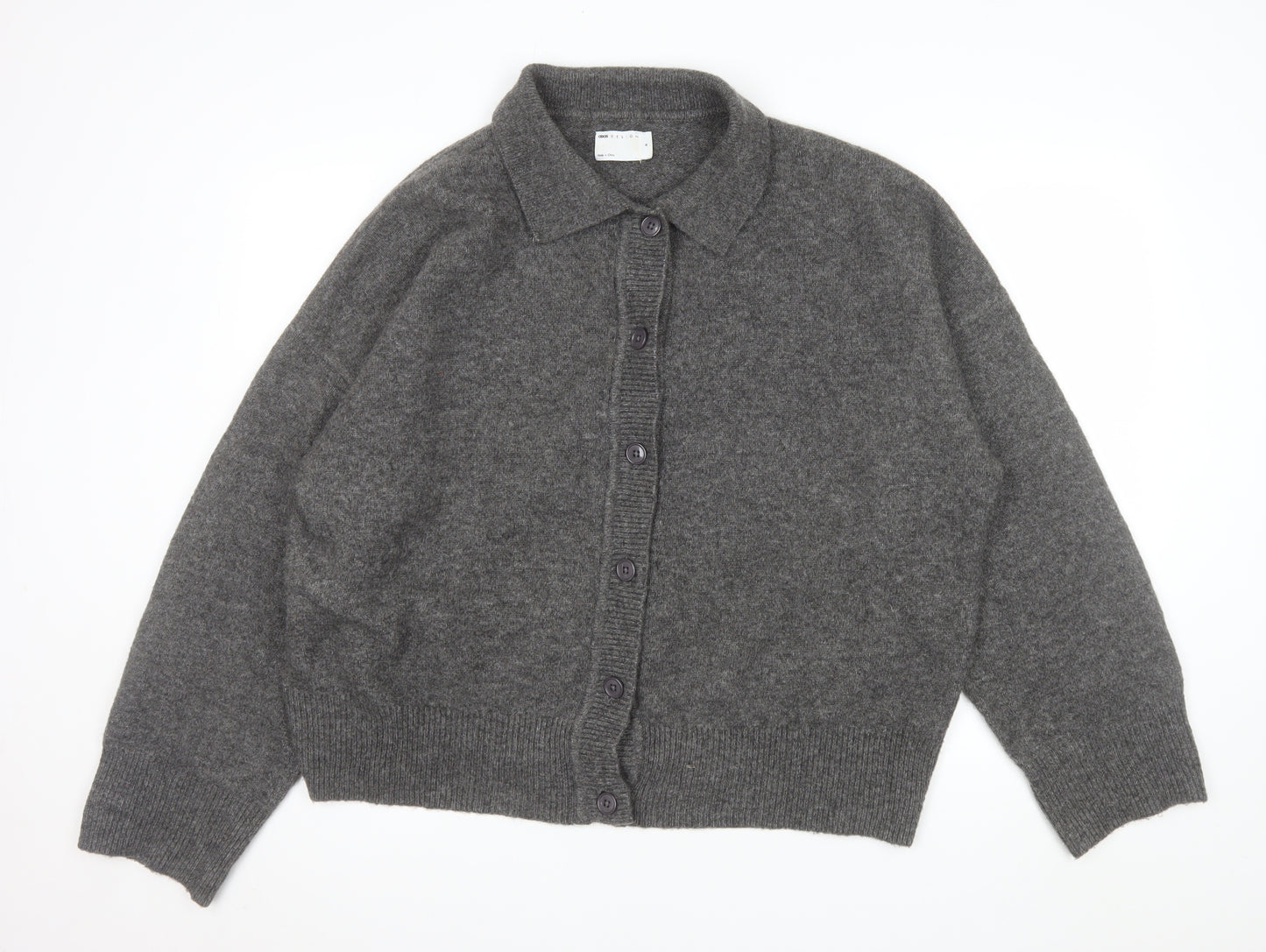 ASOS DESIGN Women's Grey Collared Button-Up Knit Cardigan M 12-14
