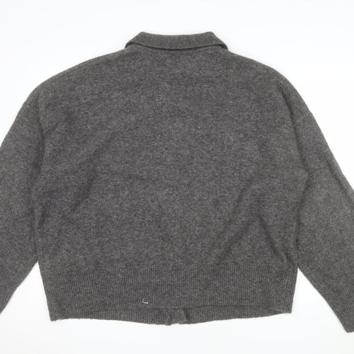 ASOS DESIGN Women's Grey Collared Button-Up Knit Cardigan M 12-14