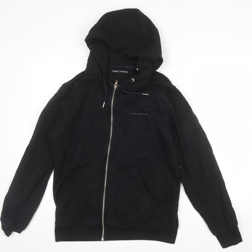 Make Thread Men's Black Full Zip Hoodie S Essentials Club