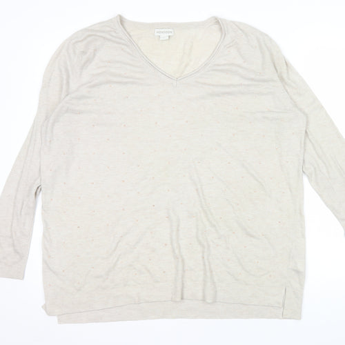 Monsoon Women Beige V-Neck Wool Blend Lightweight Jumper XL