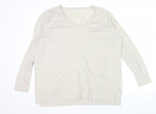 Monsoon Women Beige V-Neck Wool Blend Lightweight Jumper XL