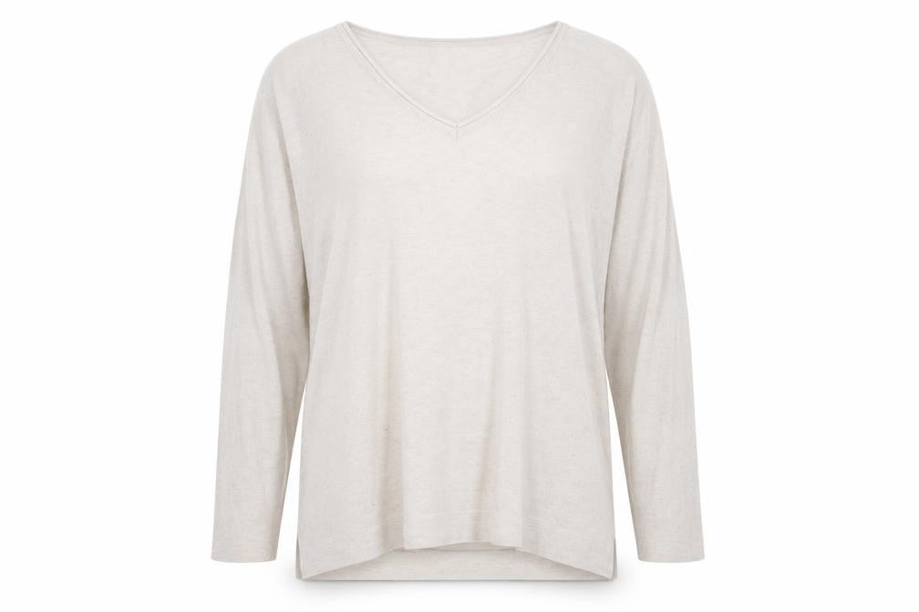 Front view of Monsoon Women Beige V-Neck Wool Blend Lightweight Jumper XL