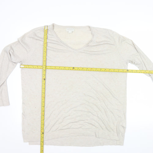 Monsoon Women Beige V-Neck Wool Blend Lightweight Jumper XL