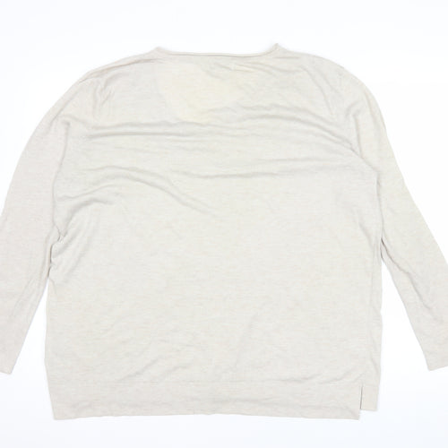 Monsoon Women Beige V-Neck Wool Blend Lightweight Jumper XL
