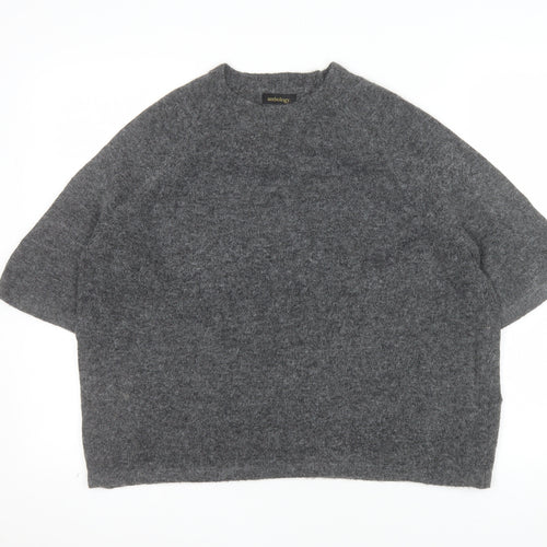 Anthology Women Grey Wool Blend Short Sleeve Pullover Jumper UK 8/10