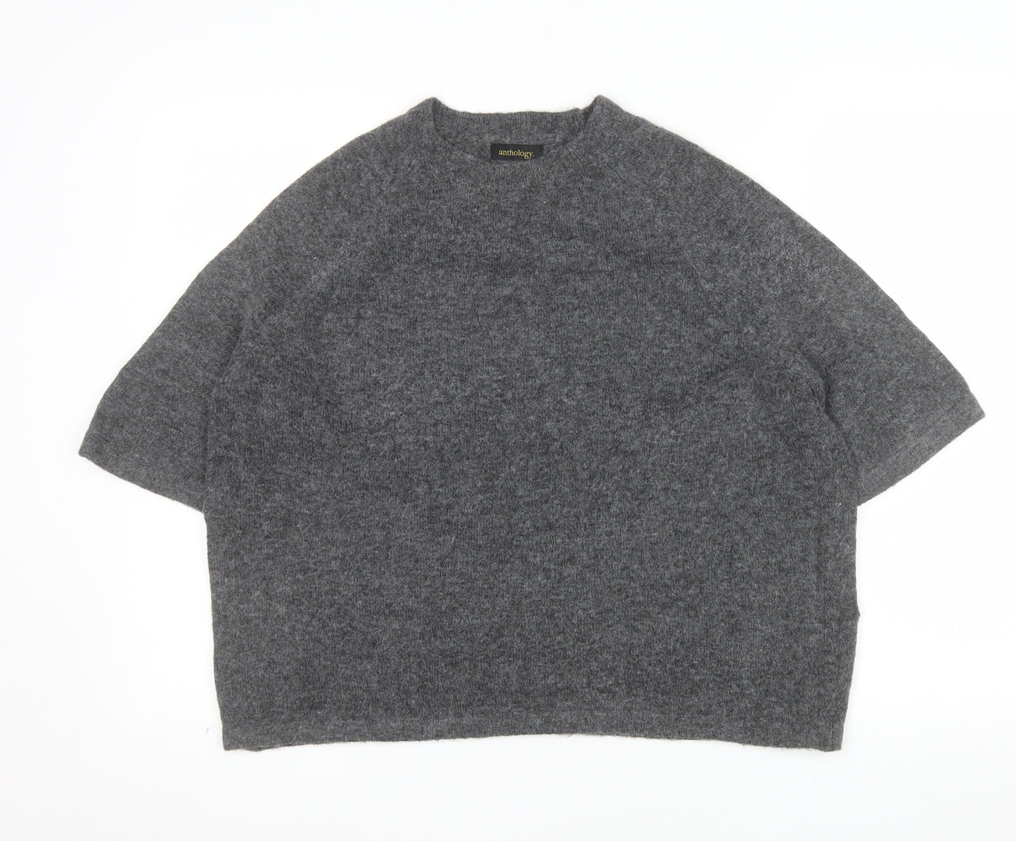 Anthology Women Grey Wool Blend Short Sleeve Pullover Jumper UK 8/10