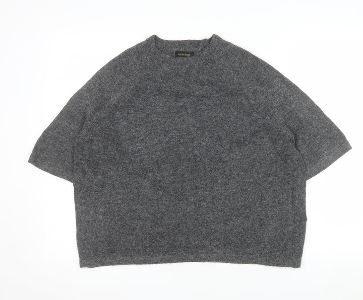 Anthology Women Grey Wool Blend Short Sleeve Pullover Jumper UK 8/10